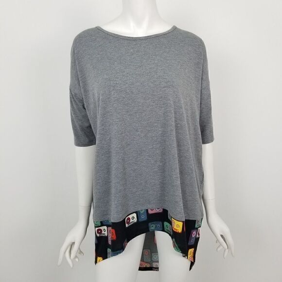 Lularoe Womens Size Small Gray & Black Cassette Tape Irma Tunic Top High Low NWT - Picture 1 of 6